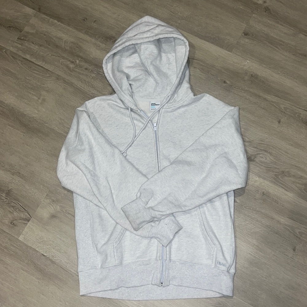 Aritzia TNA SWEATFLEECE heathered cloud grey oversized boyfriend full zip hoodie